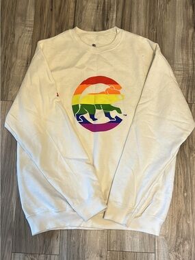 Stitches White Crewneck with Rainbow Bear Graphic